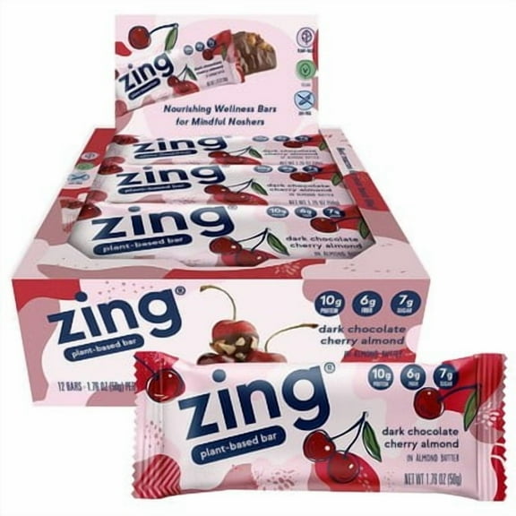 (Pack of 12) Zing Bars Dark Chocolate Cherry Almond Bar 1.76 Oz