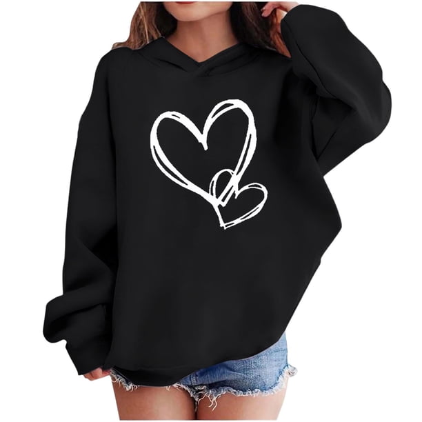 Sudadera con capucha y estampado de corazón de San Valentín, sudadera de manga larga para niños y niñas, chaqueta para niñas de talla mediana y grande.