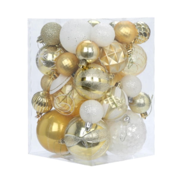 36 colgantes decorativos irrompibles para árbol de Navidad. Blanco dorado
