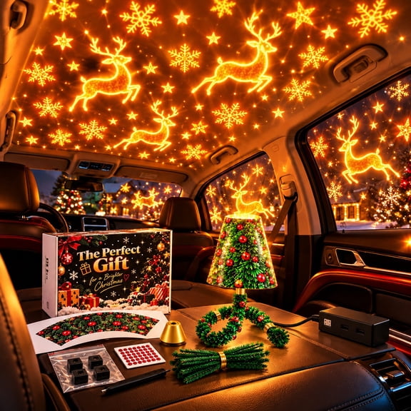 Merry Ride Christmas Car Projector Light, Green Christmas Star Projector for Bedroom, USB Party Decoration Light for Walls Kids Room Decor Projection Lamp Gift