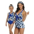 thumbnail image 1 of HAWEE Mommy and Me Halter Ruffle Swimsuit Leaf Print High Waisted Adjustable Straps Family Matching Bikini Set for 2-12 Years Old, 1 of 3
