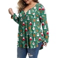 thumbnail image 3 of Plus Size Floral Pleated Tops For Women V Neck Christmas Button Tunic Blouse, 3 of 5