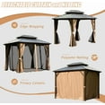 thumbnail image 5 of Domi 8' x 10' Hardtop Gazebo Permanent Metal Gazebo with Galvanized Steel Double Roof, Curtains and Netting for Party, Wedding, Outdoor Dining, Patio, Backyard, Brown, 5 of 9