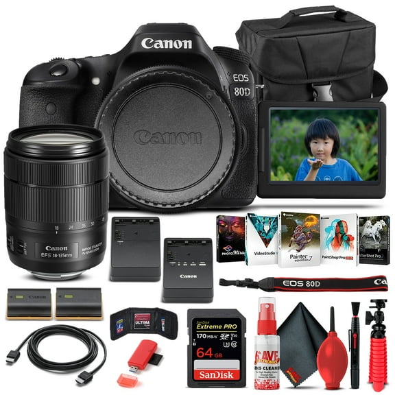 Canon EOS 80D DSLR Camera W/ 18-135mm Lens 1263C006 - Basic Bundle (International Version)