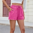 thumbnail image 4 of Stephy Women's Spring Summer Solid Color Striped Shorts with Drawstring Pockets for Casual Wear, Pink, XXL, 4 of 7
