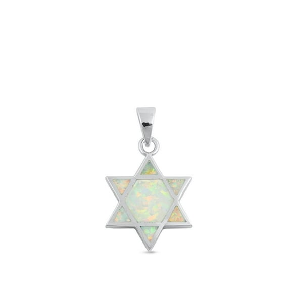 Sterling Silver White Simulated Opal Star of David Pendant Jewish Charm 925 New Jewelry Female