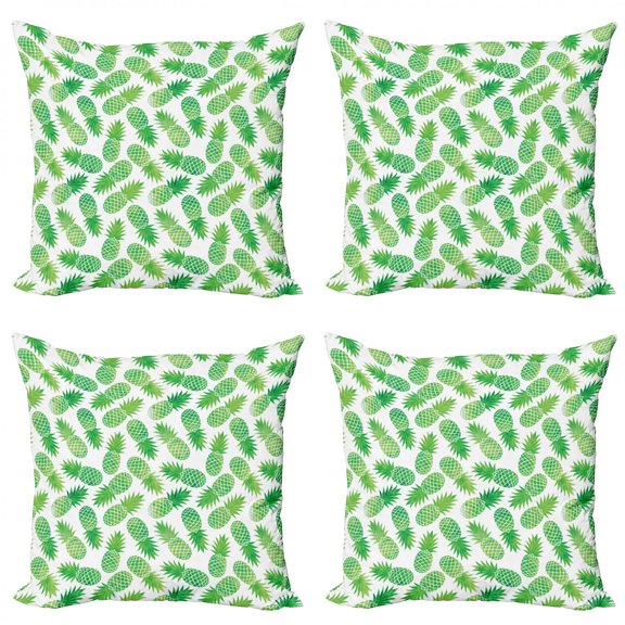 Ambesonne Green Throw Pillow Cover 4 Pack, Exotic Pineapple Pattern, 24", Green White