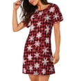 thumbnail image 2 of Balery Snowflake red plaid Pattern Womens Short Sleeve Sleepshirt Scoopneck Cute Nightdress Comfy Nightgown Loungewear Dress, 2 of 6