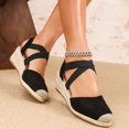 thumbnail image 6 of CYMMPU Women's Cross Elastic Strap Closed Toe Espadrille Wedge Sandals, Slingback Summer Casual Shoes Black 41, 6 of 6