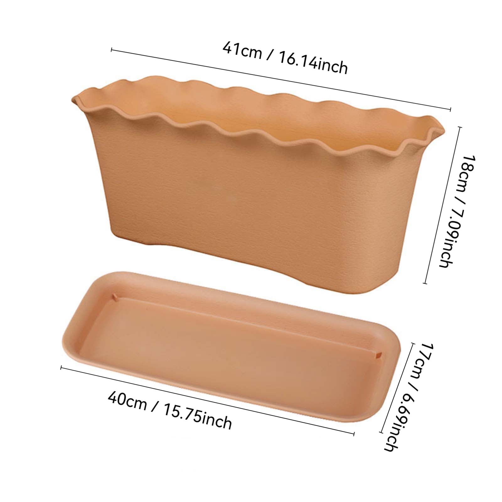 Window Box Planter Wavy Edge Light Brown Medium 1 Pack For Patio Vegetables Flower Planting