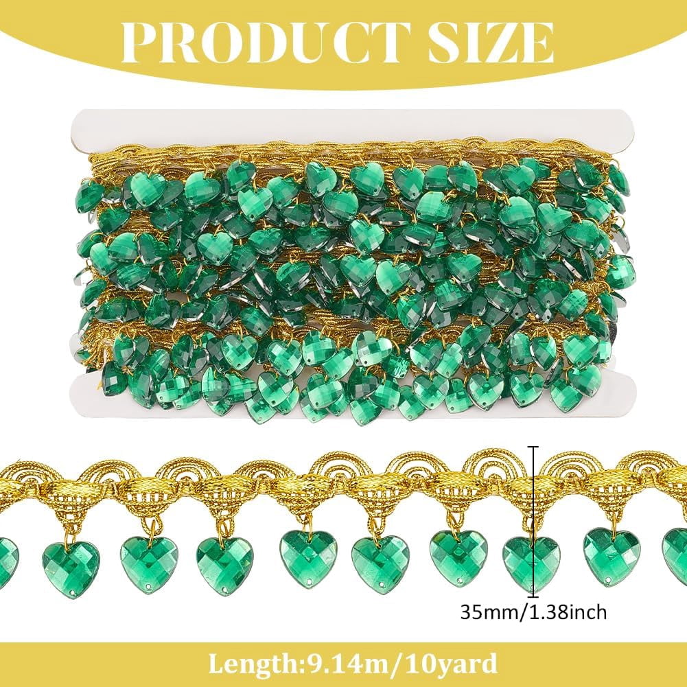 Polyester Lace Ribbon with Plastic Charms Tassel Wave Edge Lace Trim Clothes Accessories Silver Heart 1-3/8 inch(35mm)