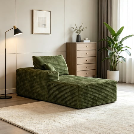AUU Left-Facing Green Corduroy Modular Sleeper Sectional Sofa – No Assembly Required, Plush Chaise Lounge Couch for Living Room or Apartment