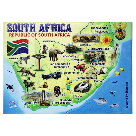 South Africa (RSA) Graphic Map and Attractions Souvenir Fridge Magnet 2.5" X 3.5"