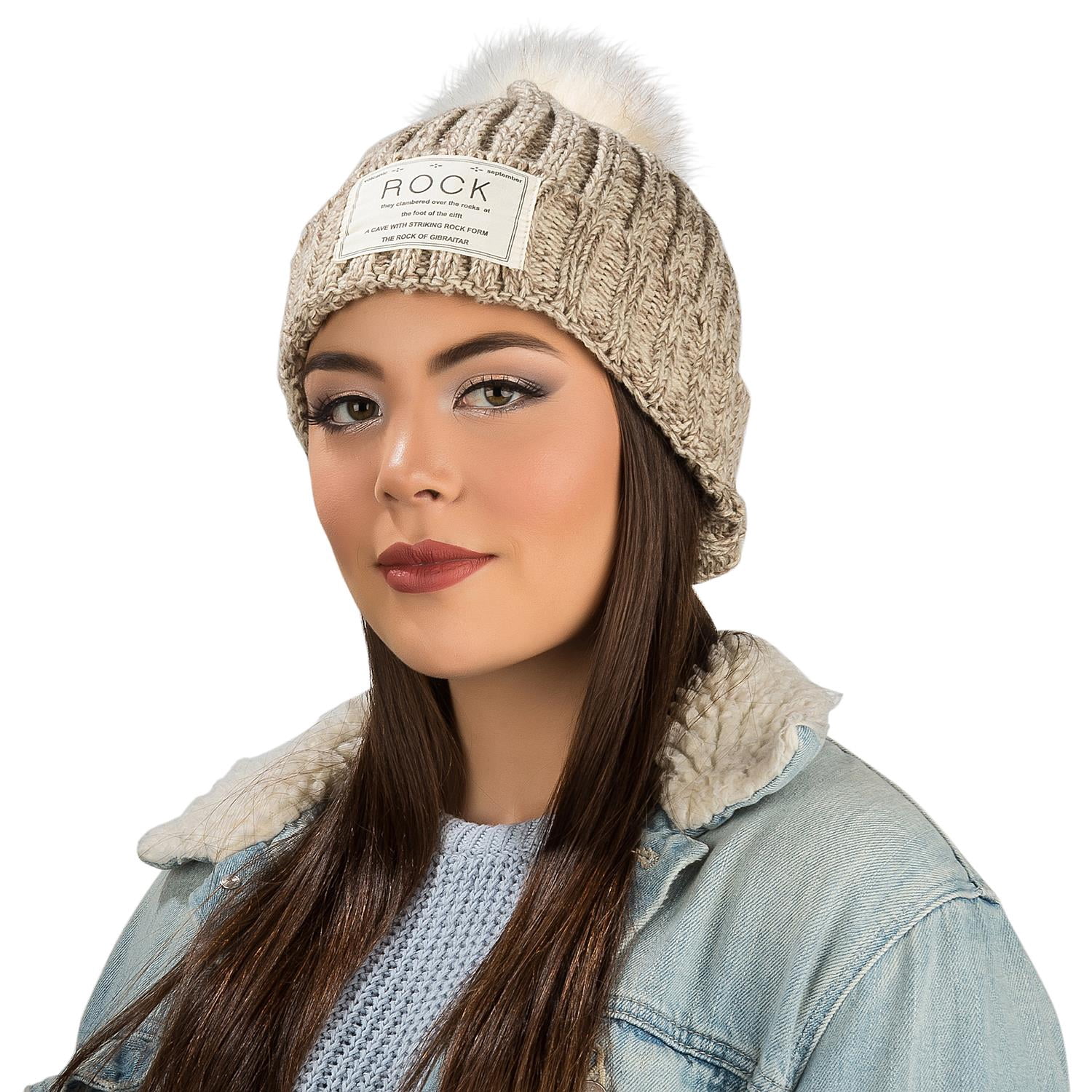 Women's Classic PomPom Warm And Cozy Knitted Beanie and Soft Plush Infinity Scarf Bundle