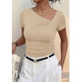 thumbnail image 3 of PRETTYGARDEN Women's Summer Asymmetrical Y2K Tops Trendy Ribbed Short Sleeve Fitted Tee Shirts Spring Fashion Clothing, 3 of 7