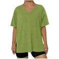thumbnail image 4 of Purcolt Womens Plus Size Summer Tops Side Slit Short Sleeve V Neck T Shirts Casual Loose Tunic Tops Solid Color Tees Blouses L-5XL, 4 of 6