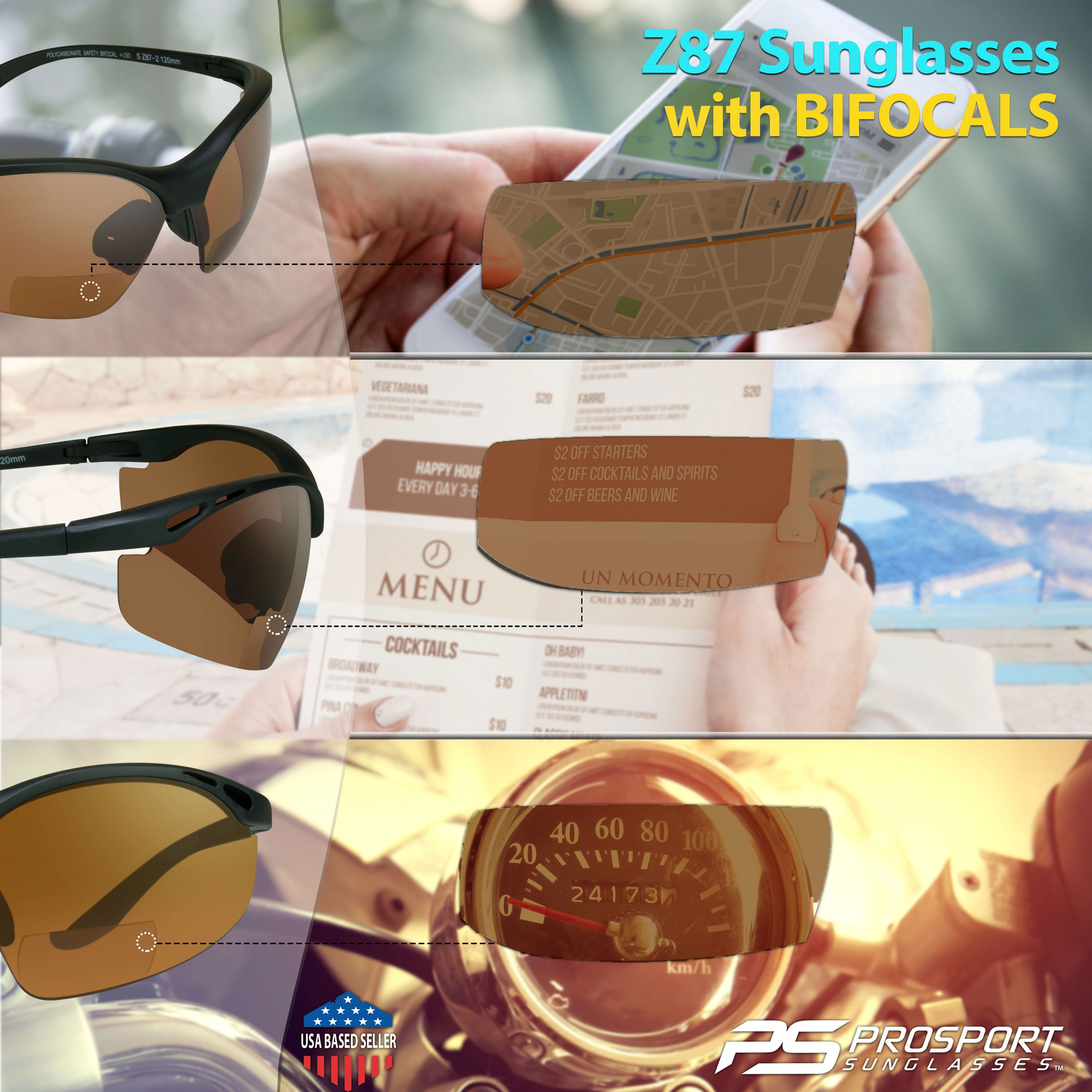 proSPORT Bifocal sunglass Safety Reader Z87 Wrap Around No Slip Grip