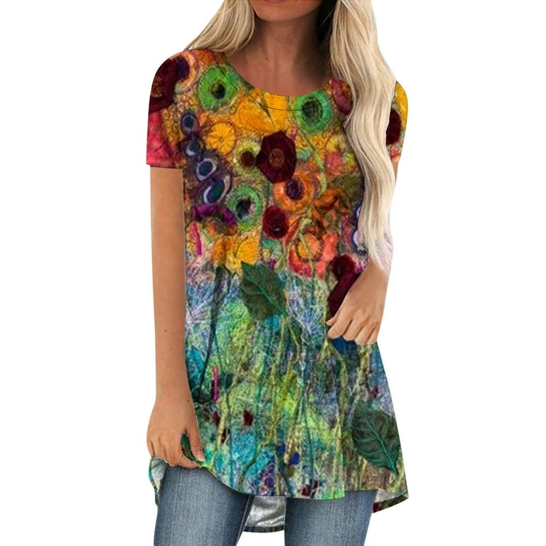 ZQGJB Long Tunics for Women to Wear with Leggings Cute Floral