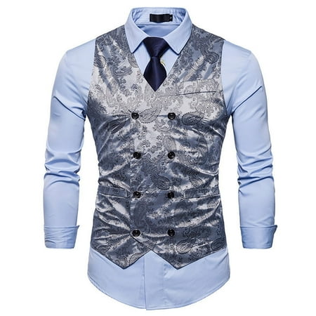 

Fule Mens Paisley Waistcoat Casual Wedding Vest Silk Tie Set Casual Formal Tops Suit