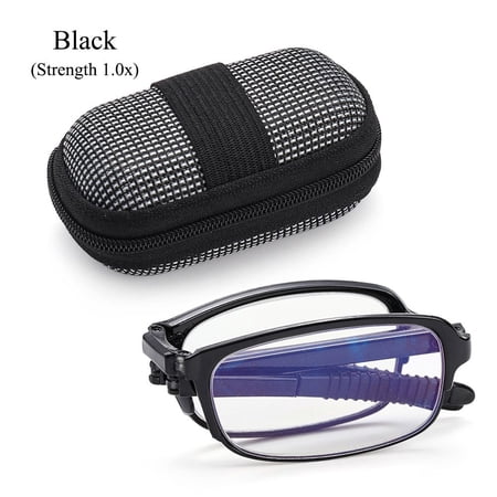 TR90 Eyewear Compact Portable Reading Glasses with Zipper Case Presbyopic Glasses Folding BLACK STRENGTH 1.0X