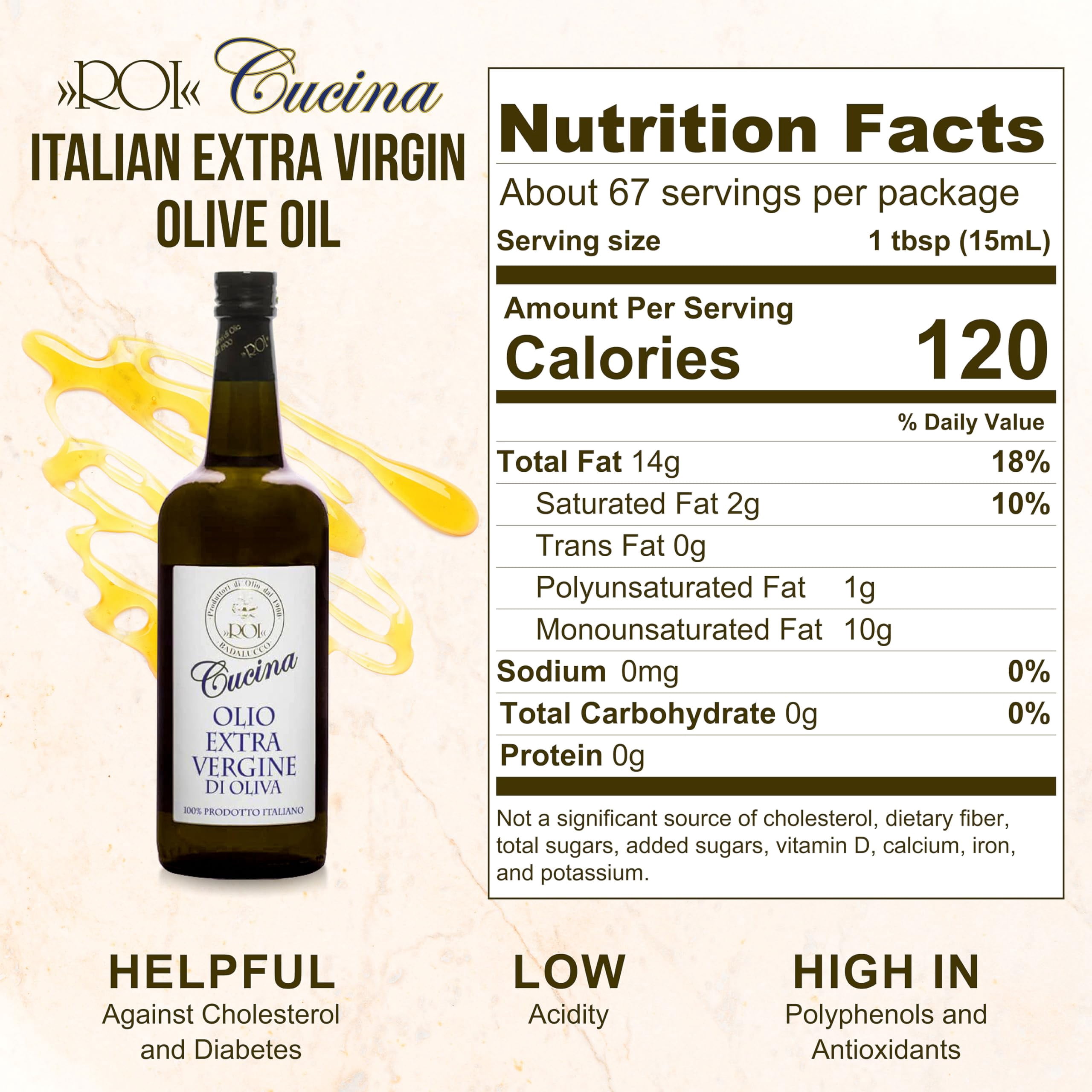 ROI Extra Virgin Olive Oil from Italy - Cucina Ligurian, First Cold Pressed, Pure, Polyphenol Rich Italian EVOO - 34 fl oz (1 Liter)