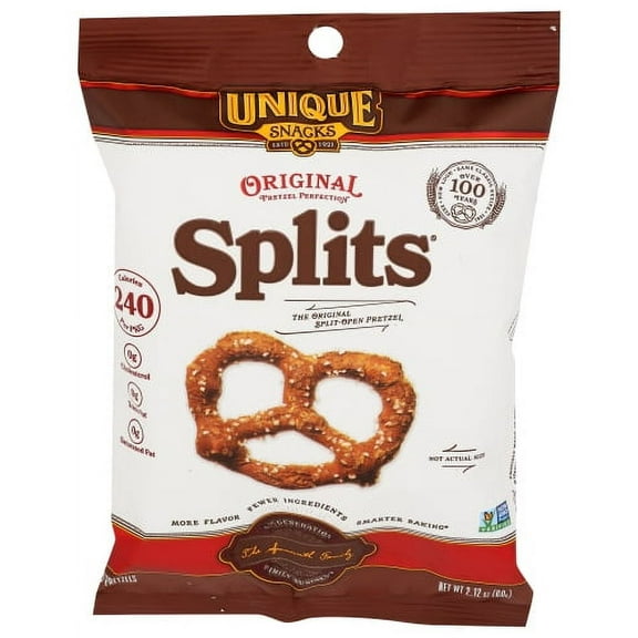 Unique Snacks -Unique Pretzels Original Splits Pretzels, Home-Style Baked, 2.1 Ounce Bags, (Pack of 24)