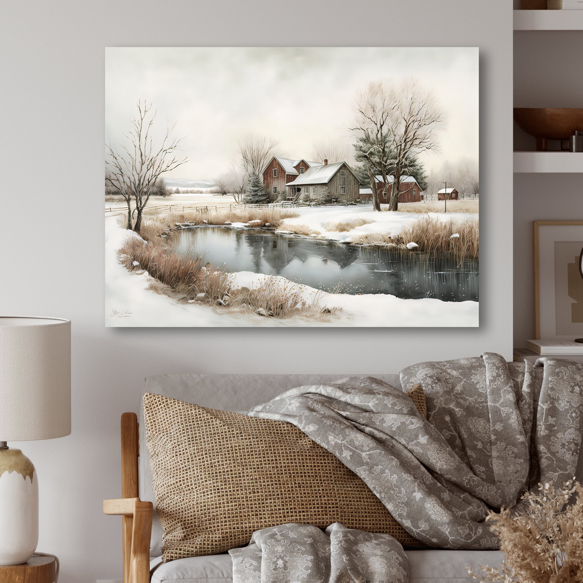 Designart Arkansas Farm In Winter Canvas Wall Art