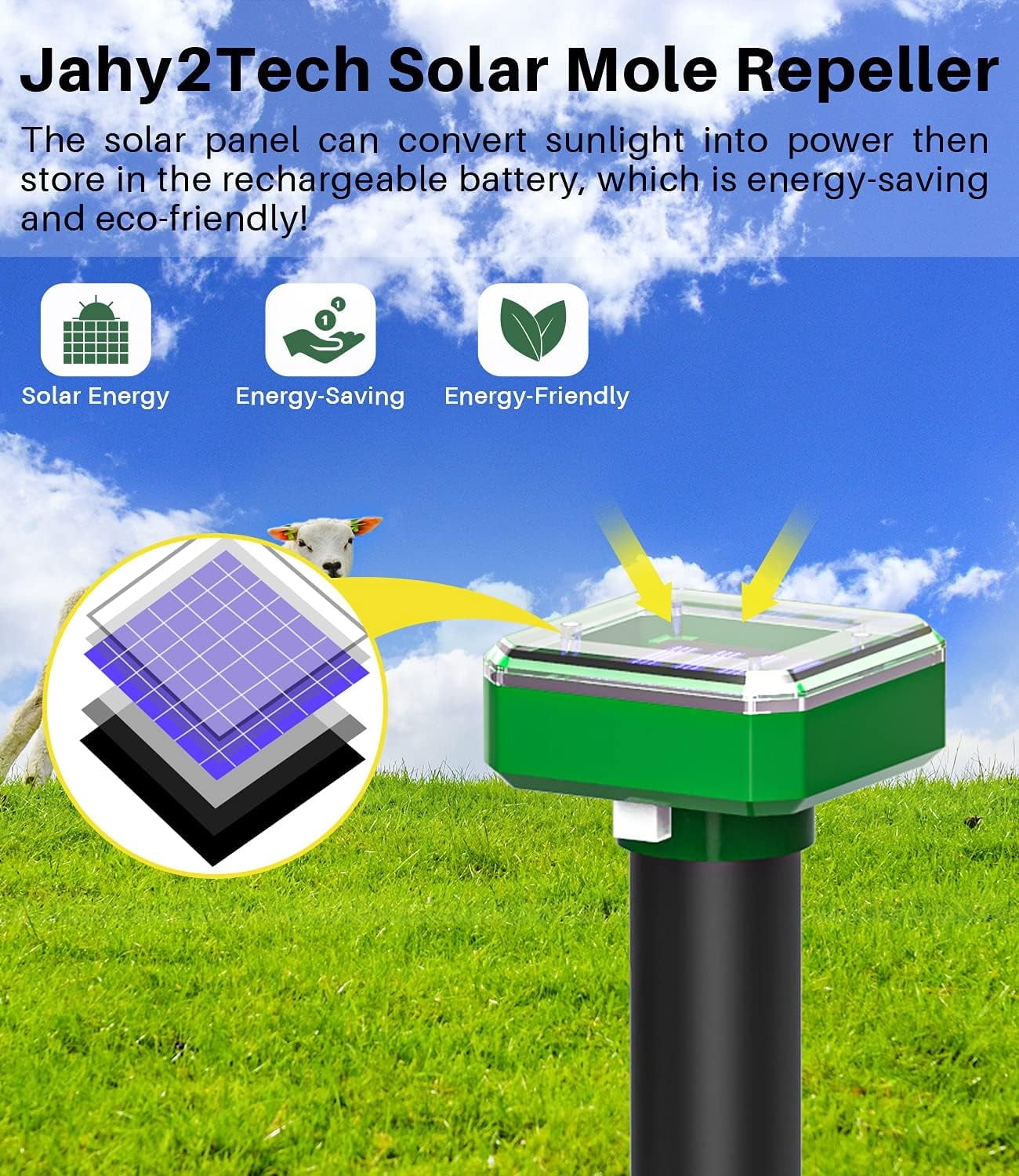8Pcs Solar Powered Sound Wave Sonic Repeller Outdoor Garden Yard Farm Mouse Gopher Rat Vole Mole Scarer Snake Rodent Pest Reject Repellent Expeller