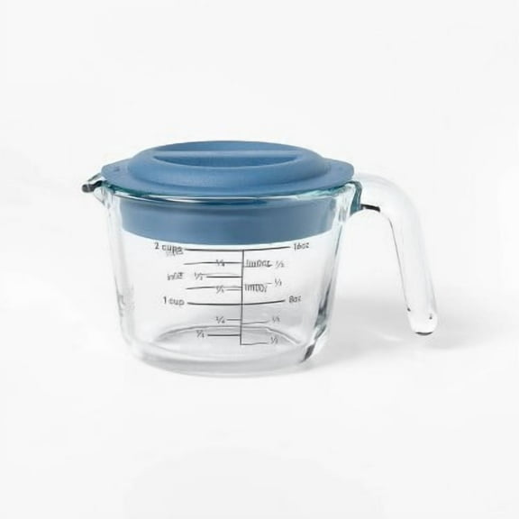 2 Cup Glass Measuring Cup with Lid Clear Borosilicate, Dishwasher & Freezer Safe, Kitchen Essential