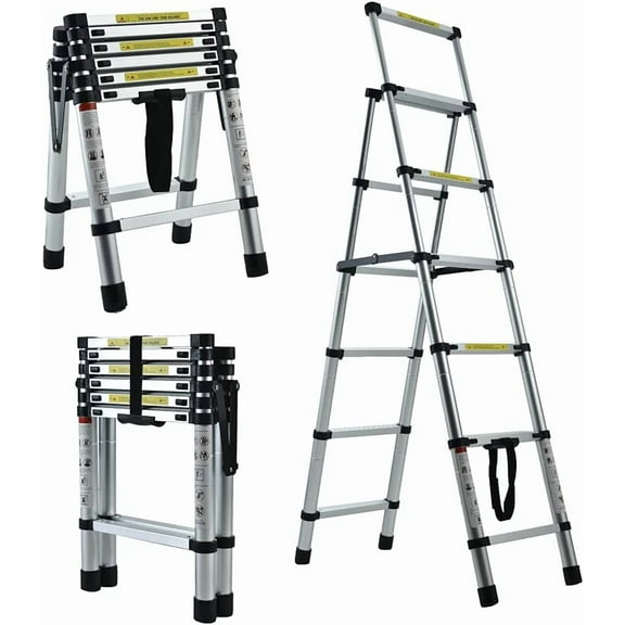 5 6 Steps(5.6ft 6.6ft) Aluminium Herringbone Ladder Portable Household A-Frame Portable Multi-Purpose Telescopic Ladder