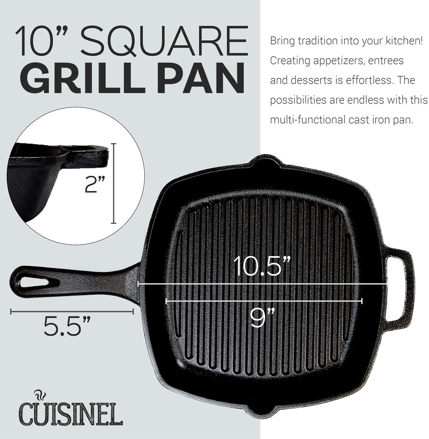 10 1/2 Square Grill/Griddle Pan w/ Handles, Cast Iron – JRJ Food Equipment