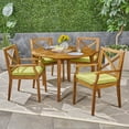 thumbnail image 2 of GDF Studio Lemyra Outdoor Acacia Wood 5 Piece Dining Set with Cushions, Teak and Green, 2 of 10