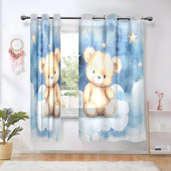 Teddy Bear Stars Blackout Curtains Thermal Insulation 63 inch Grommet for Bedroom Living Room Bathroom Kitchen Windows 2 Pack