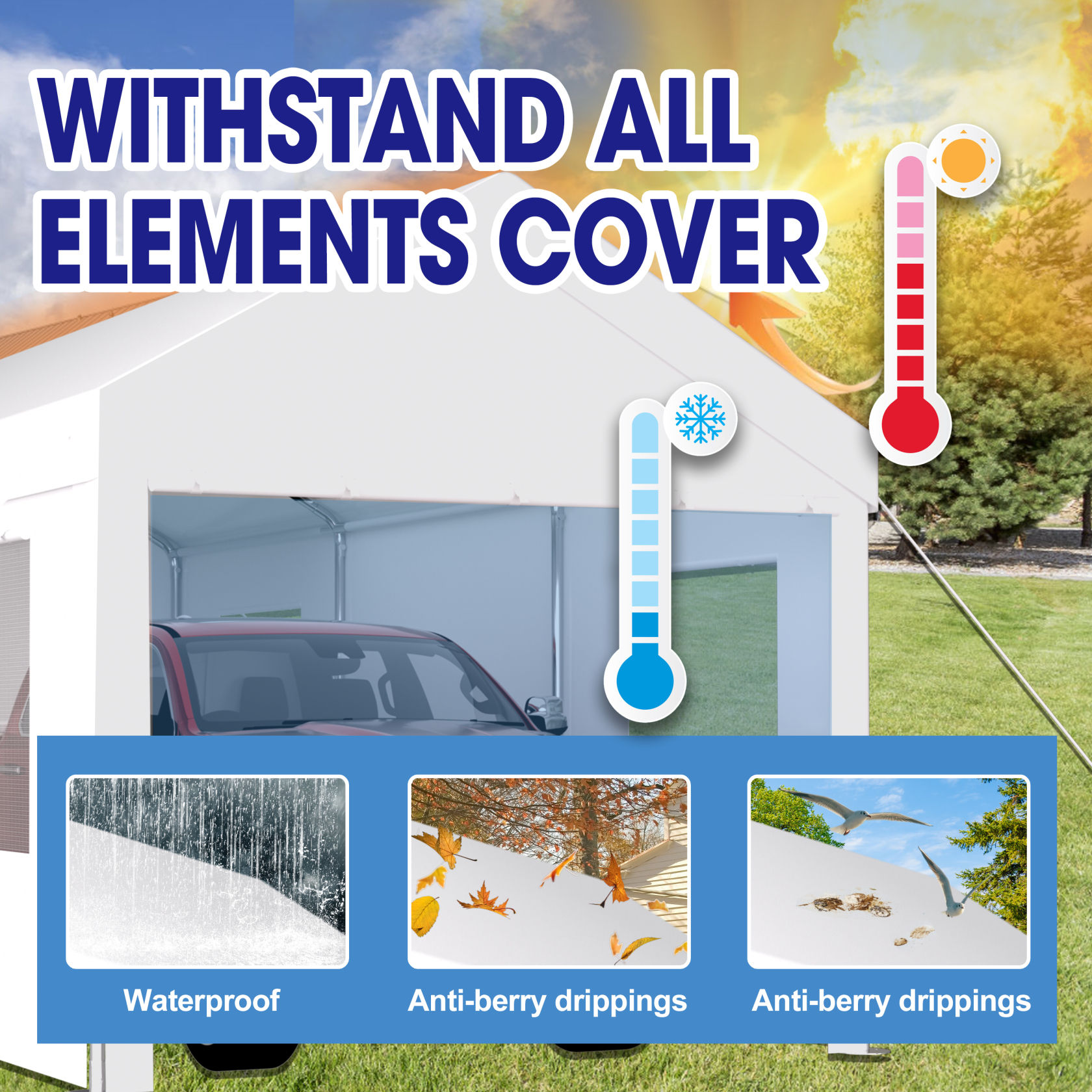 Miekor Furniture Carport 12' x 20' Portable Garage, Heavy Duty Car Port Canopy with 2 Roll-up Doors & 4 Ventilated Windows for Car, Truck, Boat, Garden Tools,white 19272