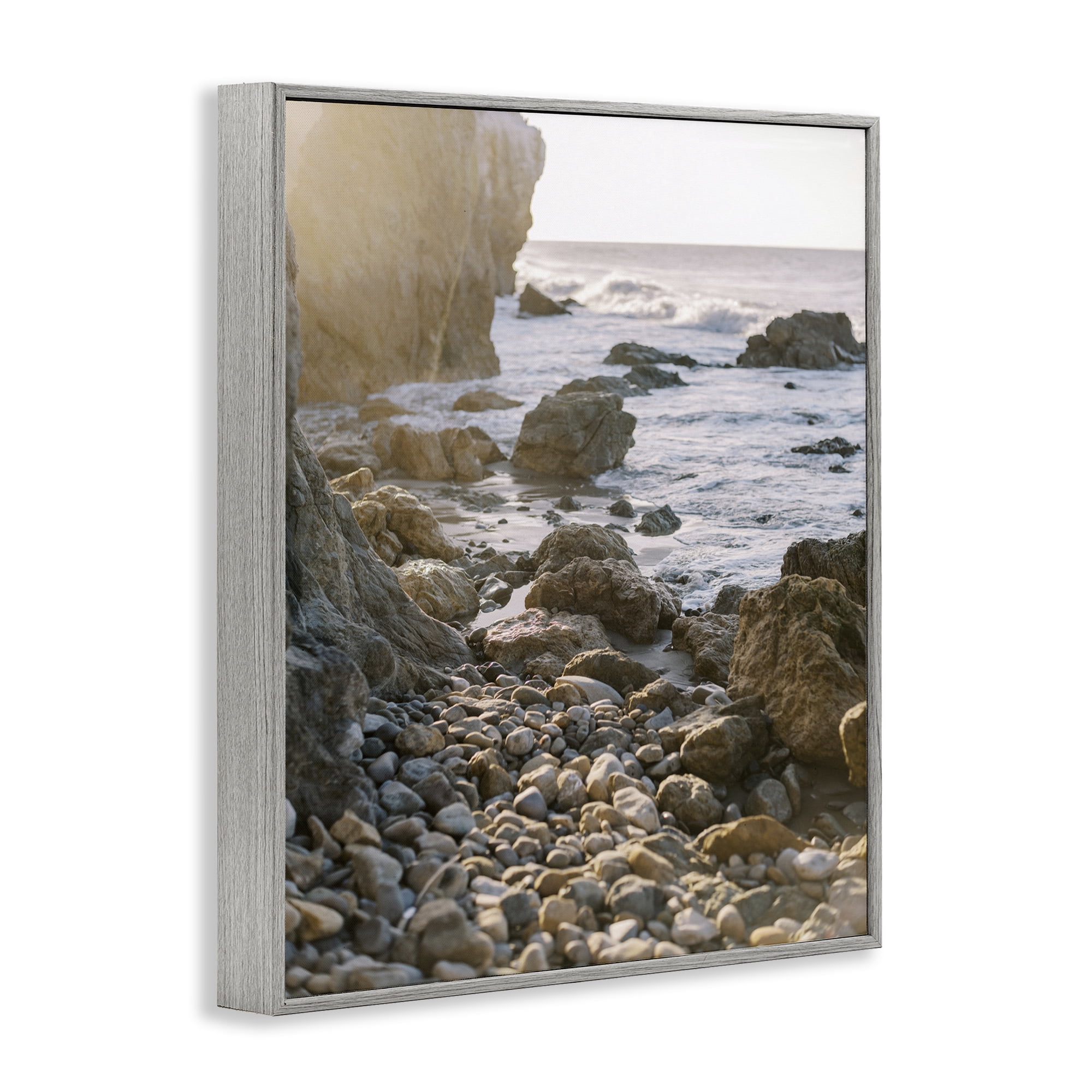 Stupell Industries Rocky Coast Waves Landscape Photography Gray Framed Art Print Wall Art, 16 x 20