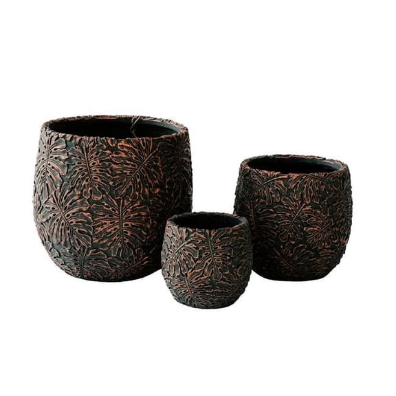 XBrand PL6707BN XBrand 17.7', 12.6' and 9'W Round Brown and Bronze Fiberstone/Cement Indoor Outdoor Planters (Set of 3)
