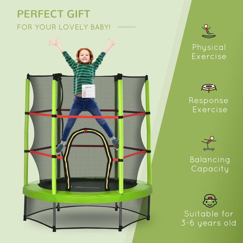 GVN 5FT Trampoline with Enclosure Net, Outdoor Trampoline for Age 3 to 6 Years, Green