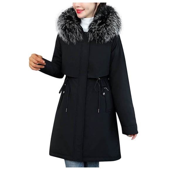 Outfmvch hoodies for women Warm Winter Coat Thicken Cotton Jacket Quilted With Artificial -grass Trimmed Hooded womens sweaters womens long sleeve tops