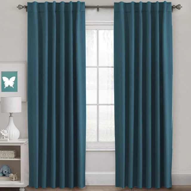 Cortinas opacas con aislamiento térmico para ventanas, paneles de tratamiento de ventanas, cortinas opacas para oscurecer la habitación, para sala de estar, lengüeta trasera/bolsillo para barra, cortinas para dormitorio, 52 x 84 pulgadas, verde salvia claro, 2 paneles, azul tormenta, 42 pulgadas de ancho x 63 pulgadas de largo