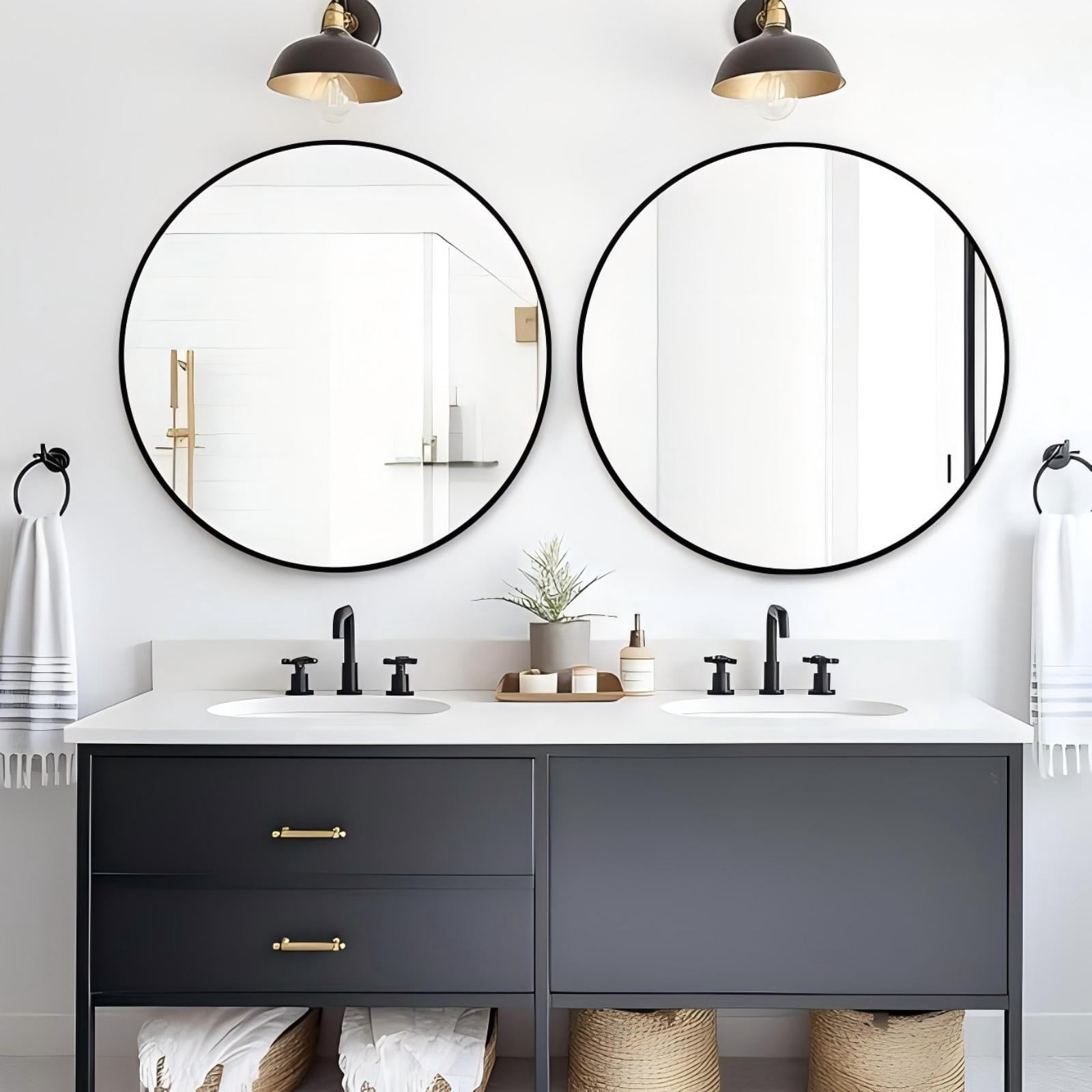 Anyrose 30"x30" Round Mirror Wall Mirror Bathroom Mirror Hanging,Black