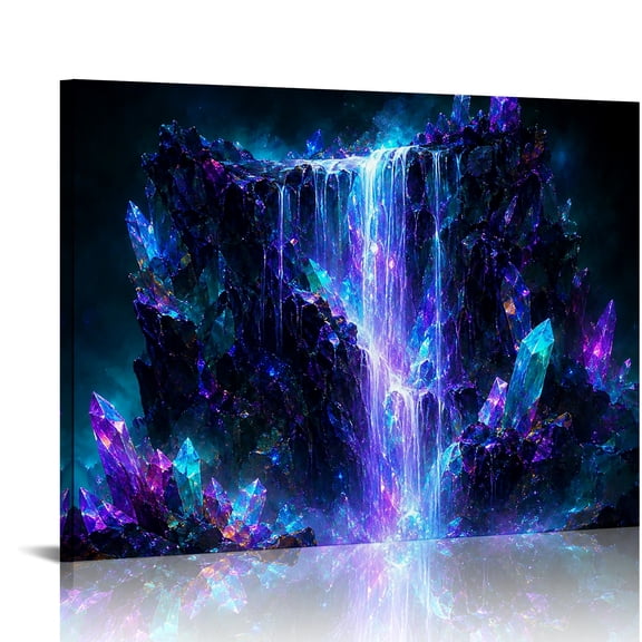 RKSupls Crystal Waterfall Purple Blue Wall Art Canvas Print, Modern Wall Decor, Bathroom Wall Art Bathroom Bedroom Kitchen Hallway Wall Decor Prints