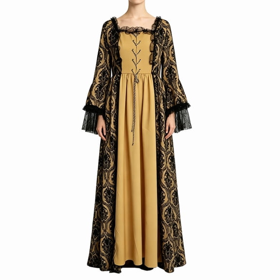 IWRICH Women's Victorian Dress Masquerade Ball Gown Renaissance Halloween Party Carnival Outfits Gold XL