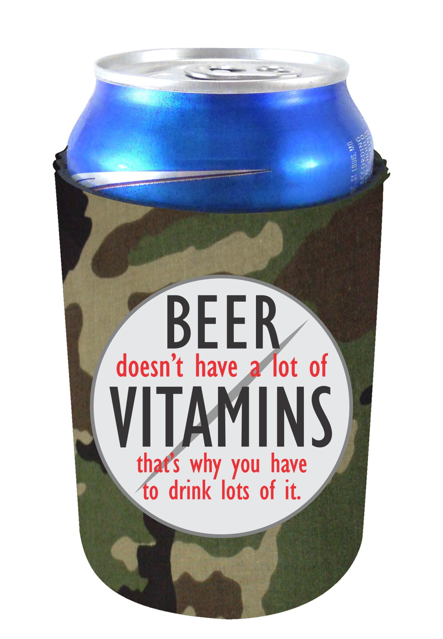 Beer Doesn't Have A Lot of Vitamins Can Coolie (Camo)