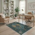 thumbnail image 2 of ODIKA 4'x6' Teal Ornate Motif Washable Area Rug Floral And Bird Design With Intricate Border Detailing for Dorm Room, Small Living Stain Resistant Low Profile, Easy Care, 2 of 7
