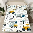 thumbnail image 2 of Cartoon Car Kids Sheet Set Construction Bed Sheets Set Decor Equipment Trucks Sheets with Deep Pocket Fitted Sheet Cartoon Car Excavator Tractor White Yellow Bedding Set Bedroom Quilt Cover 4Pcs King, 2 of 6