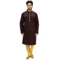 thumbnail image 7 of Atasi Men's Party Wear Linen Kurta Pyjama Set Brown Ethnic Shirt-Small, 7 of 7