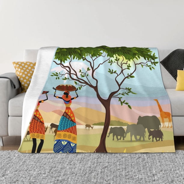 Balery African Women Manta de Franela con Dibujo, Lujo Ultra Suave y Cálido, Antipelusa y Resistente a las Arrugas para Cama, Sofá, Camping -40"x30"