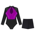 thumbnail image 4 of YONGHS Womens 2 Piece Sparkling Rhinestones Gymnastics Unitard Biketard Leotard with Shorts Set Purple XL, 4 of 7