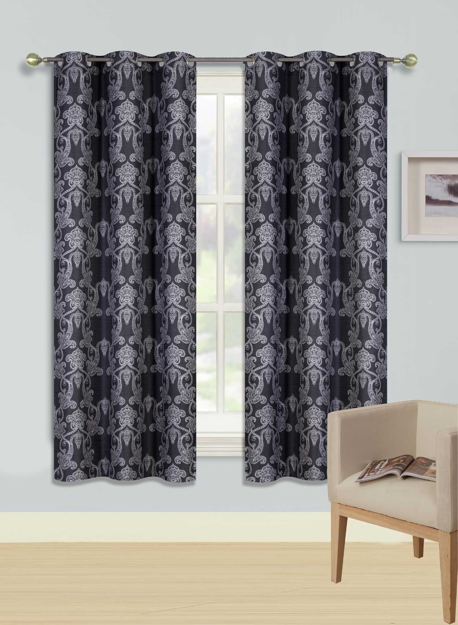 1Pc White Black (Eid) Lined Foam Backing Blackout Faux Silk Drape Panel Top Chrome Metallic