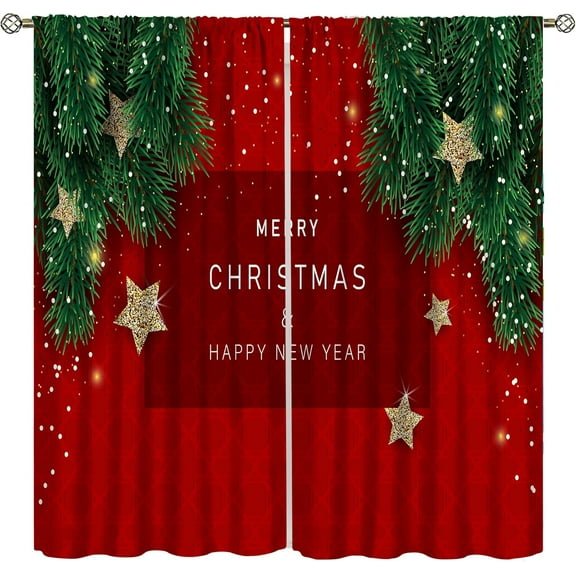 Christmas Curtains, Red White Snowflakes Merry Christmas Window Treatments for Living Room Bedroom Kitchen Holiday Party Decor, Burgundy New Year Drapes 2 Panel Sets,42x63 Inch